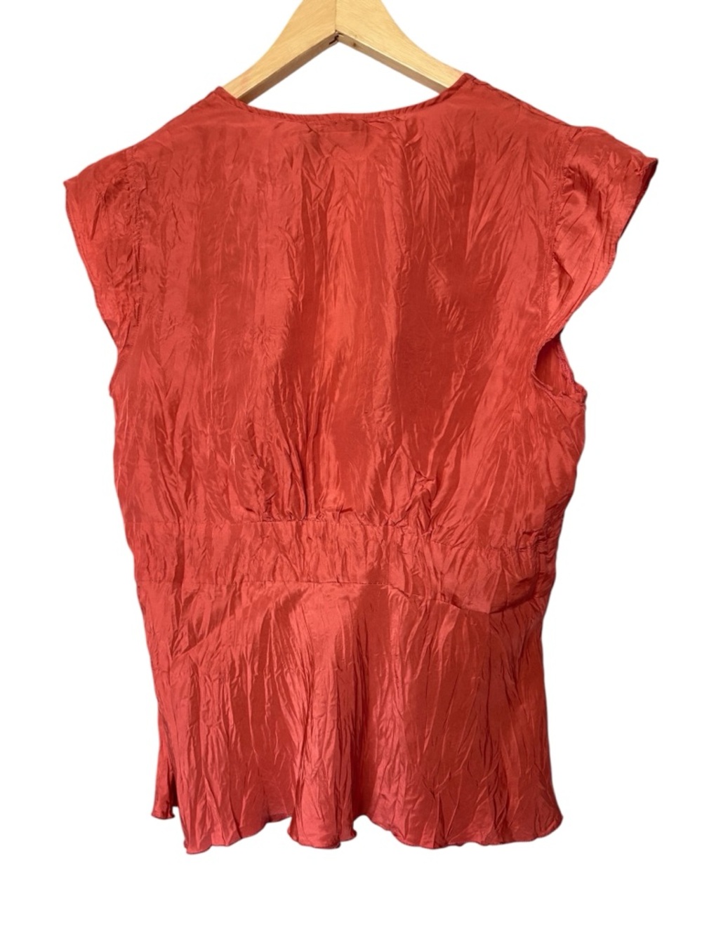 NWT Tristan & Iseut Peach Ruffled Front 100% Silk Romantic Sleeveless Blouse - Picture 7 of 10
